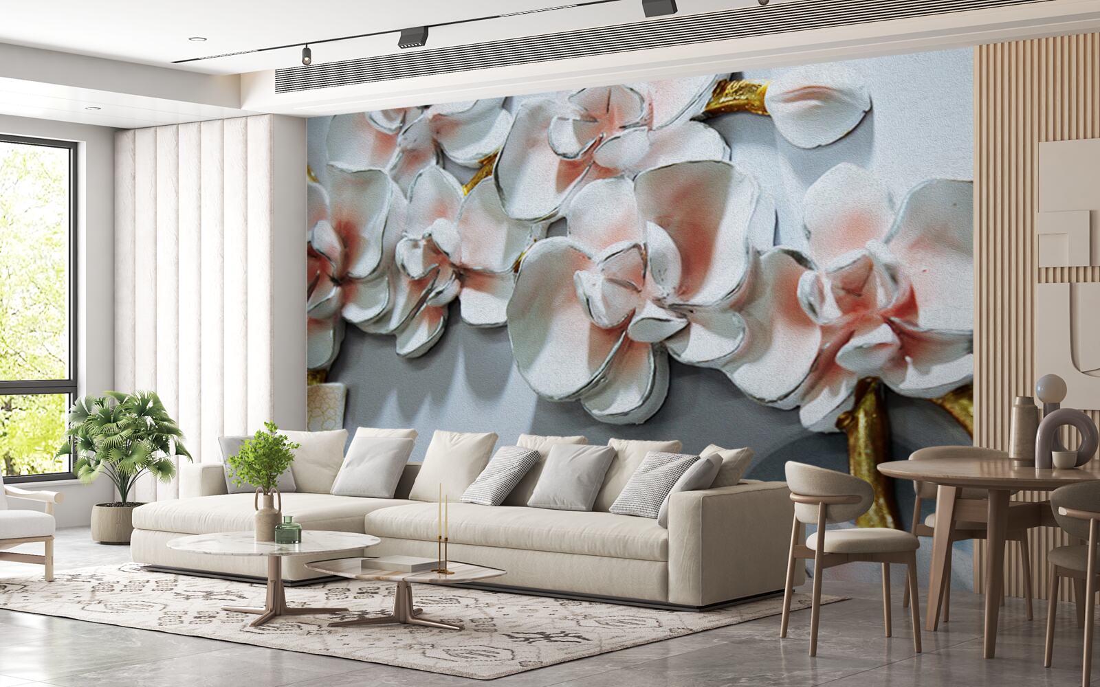 Fotobehang omtrek de takken van een sneeuwwitte orchidee