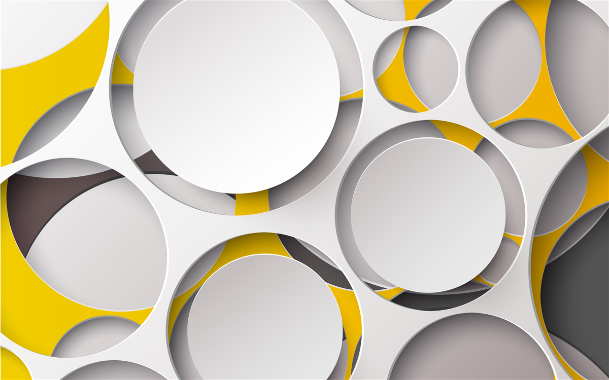 Fotobehang witte cirkelvormige elementen gesneden in geel gaas