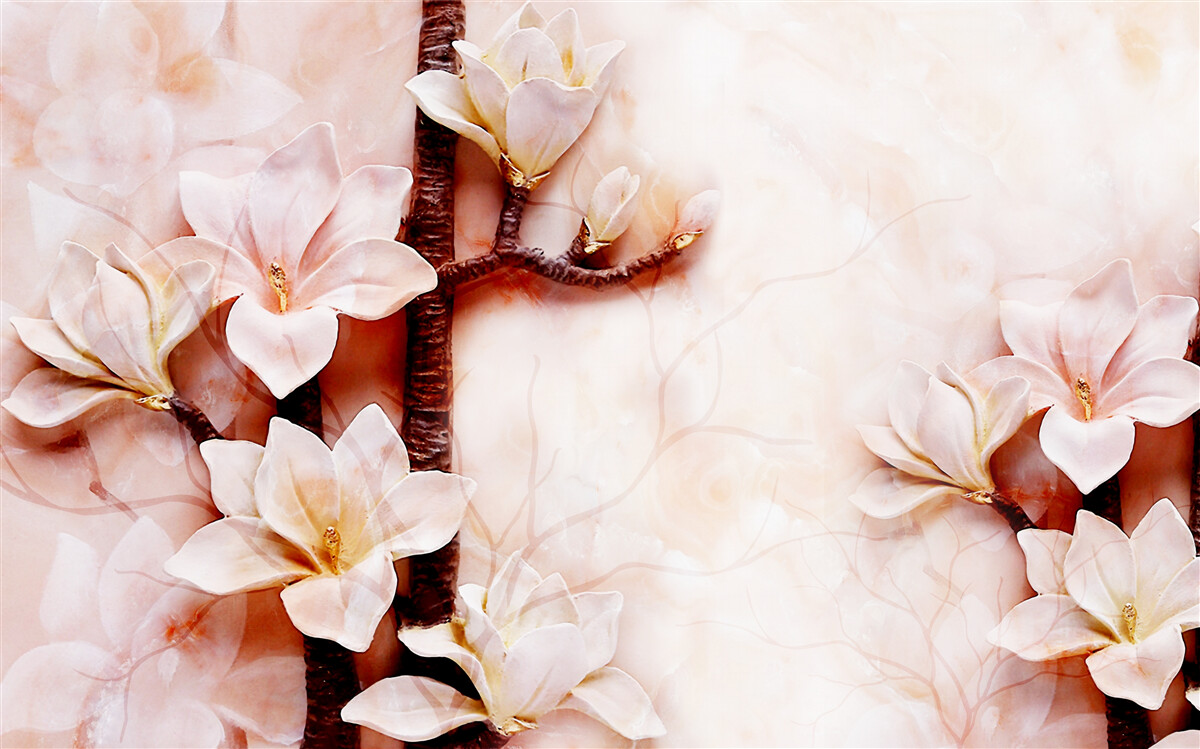 Fotobehang takken van de sierlijke roze magnolia