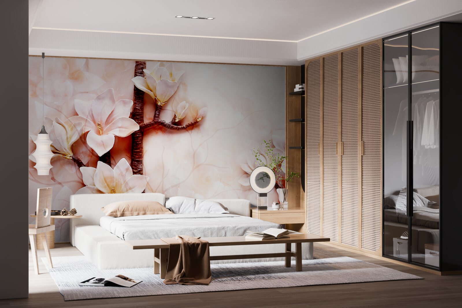 Fotobehang takken van de sierlijke roze magnolia