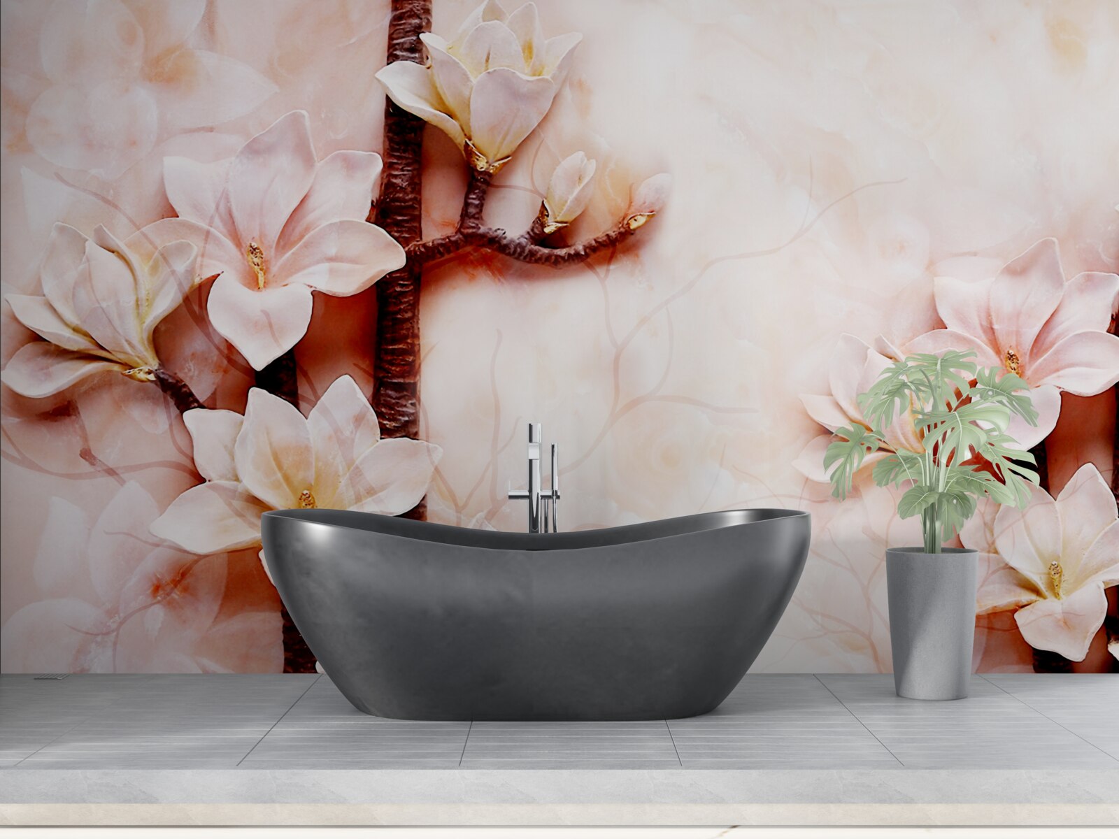 Fotobehang takken van de sierlijke roze magnolia