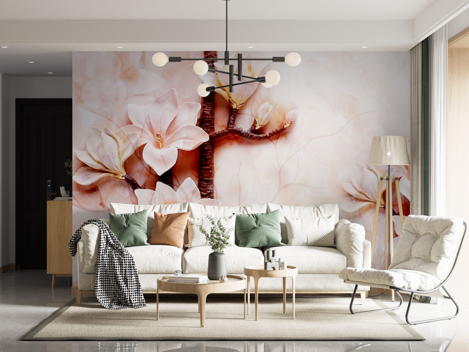 Fotobehang takken van de sierlijke roze magnolia