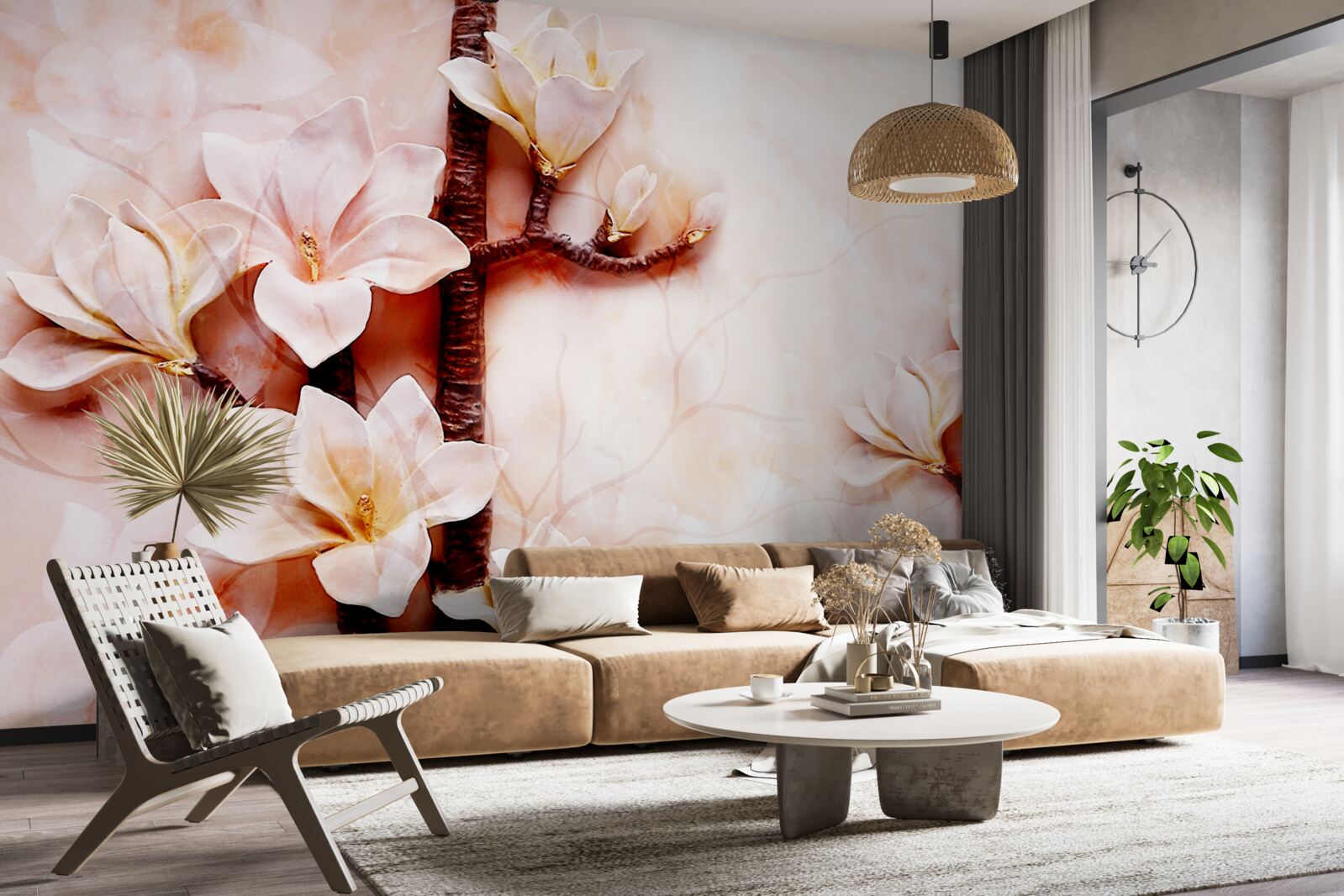 Fotobehang takken van de sierlijke roze magnolia