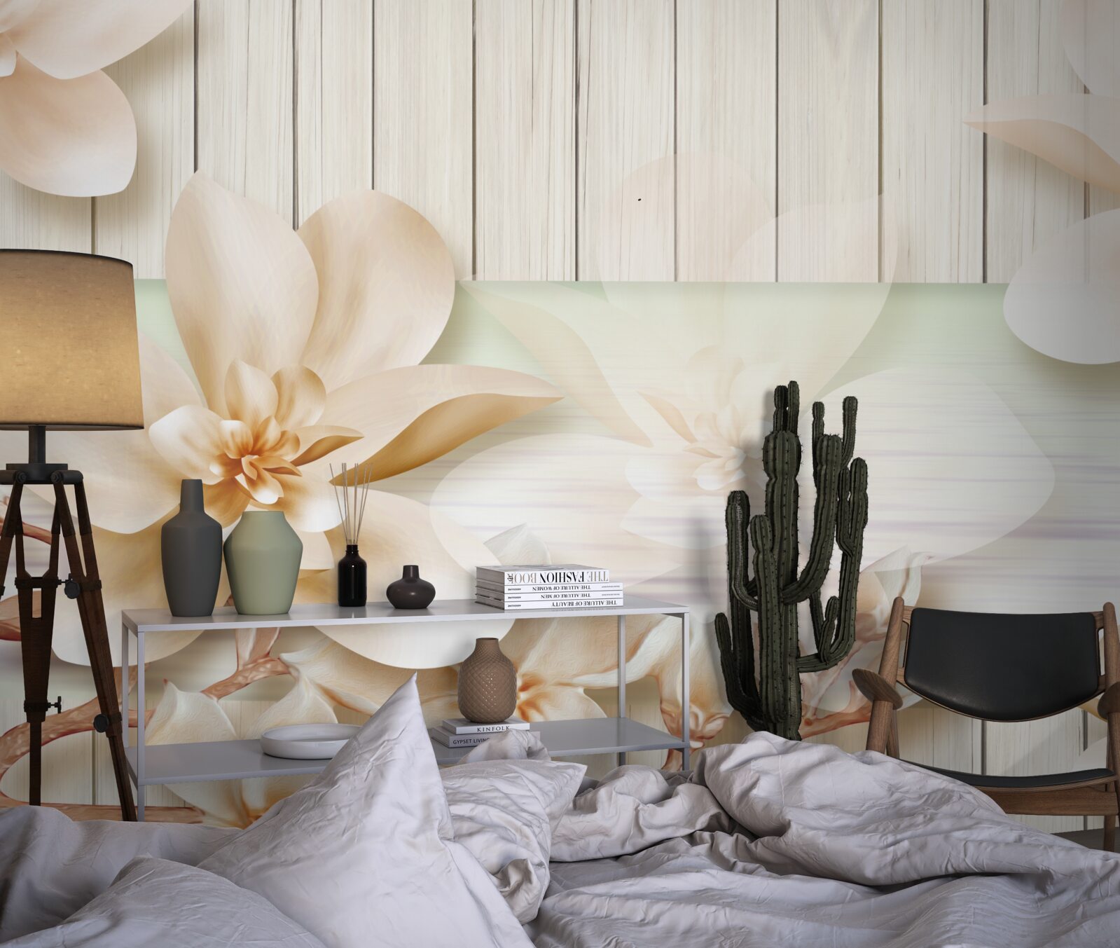 Fotobehang heldere donutperziken op een sneeuwwitte dansvloer