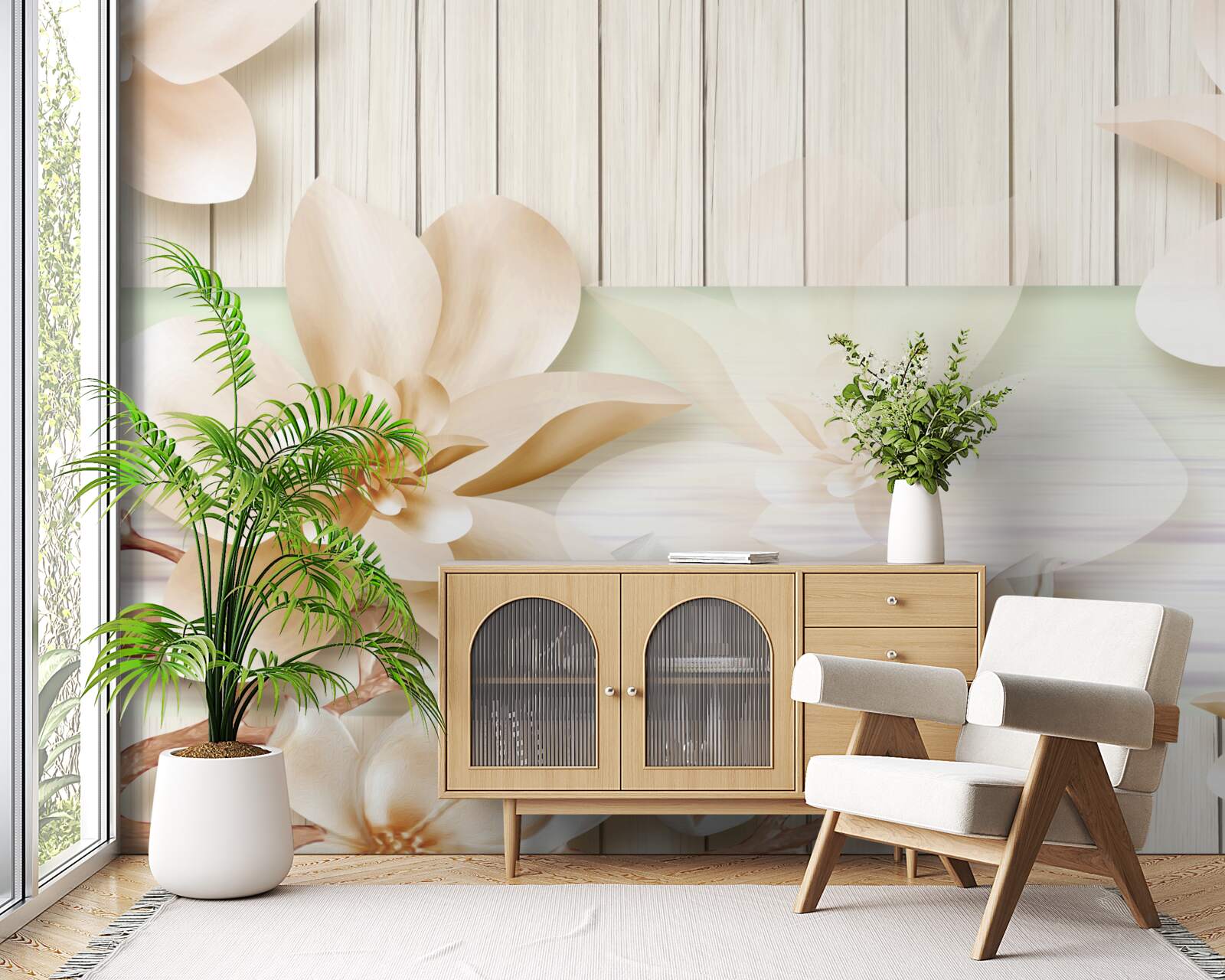 Fotobehang heldere donutperziken op een sneeuwwitte dansvloer