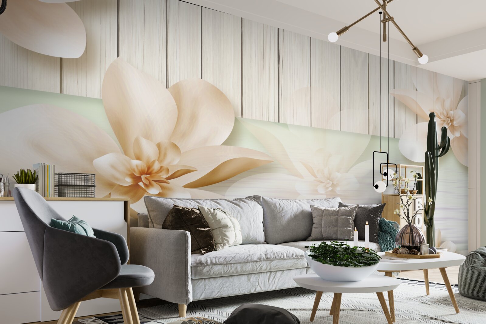 Fotobehang heldere donutperziken op een sneeuwwitte dansvloer