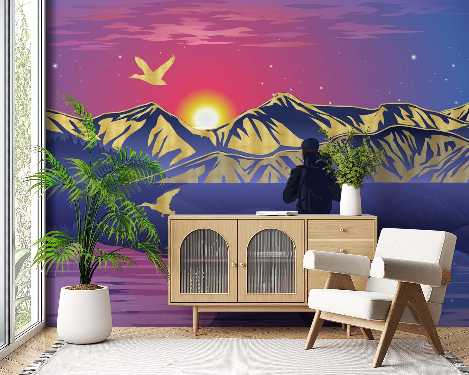 Fotobehang op de brug ontmoet de toerist de dageraad