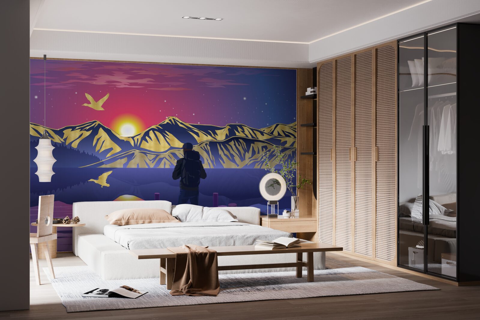 Fotobehang op de brug ontmoet de toerist de dageraad