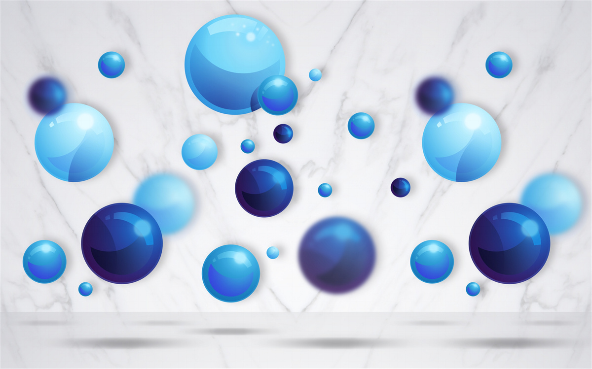 Fotobehang glijdende blauwe en lichtblauwe bollen
