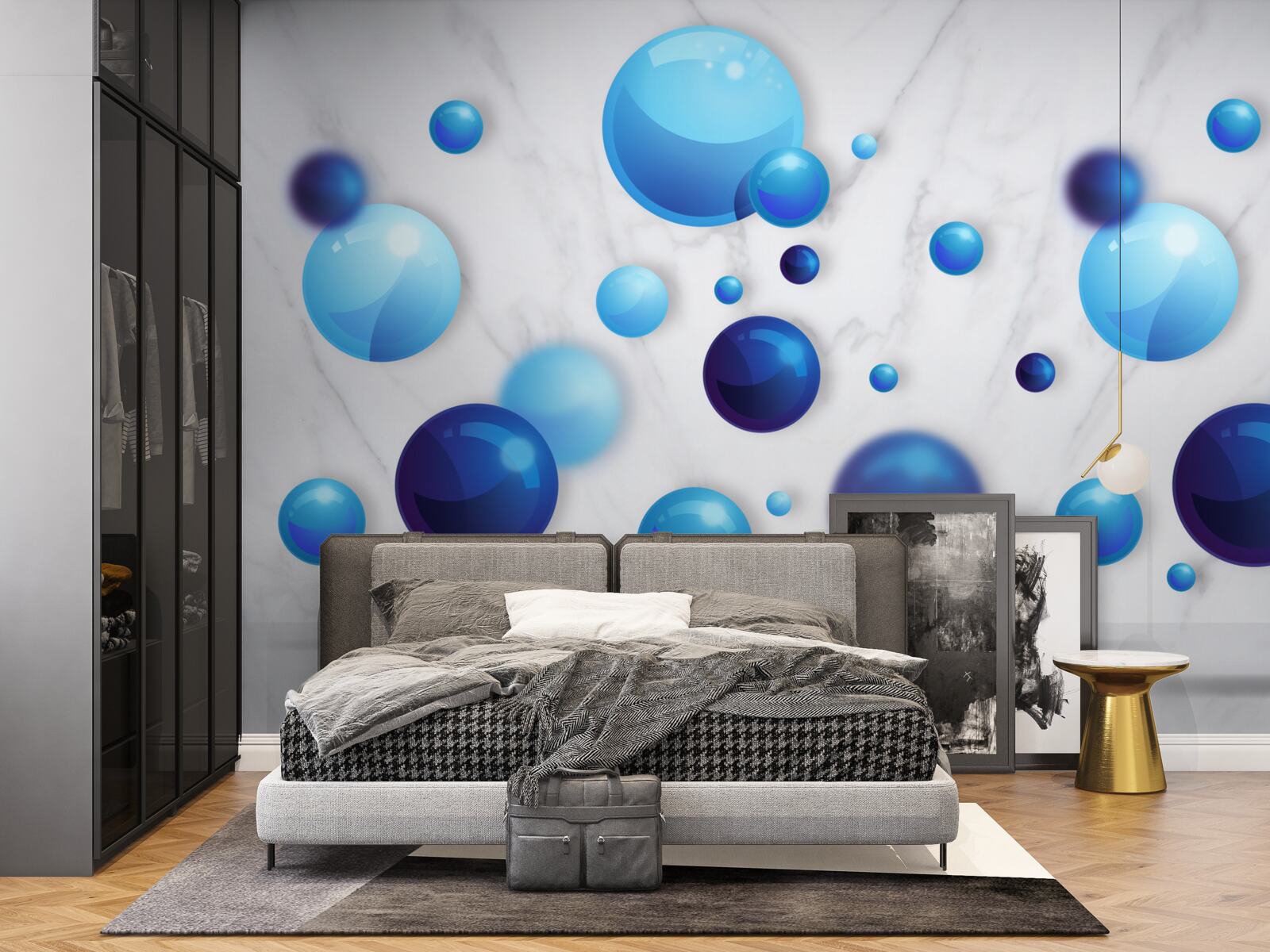 Fotobehang glijdende blauwe en lichtblauwe bollen