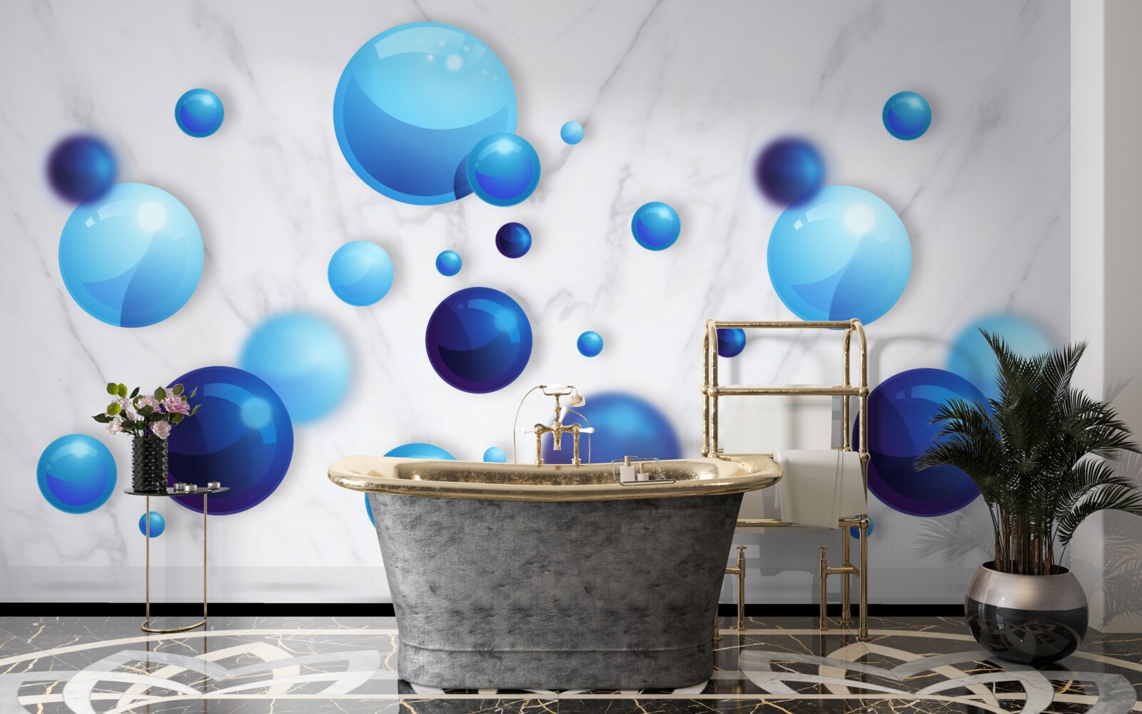 Fotobehang glijdende blauwe en lichtblauwe bollen