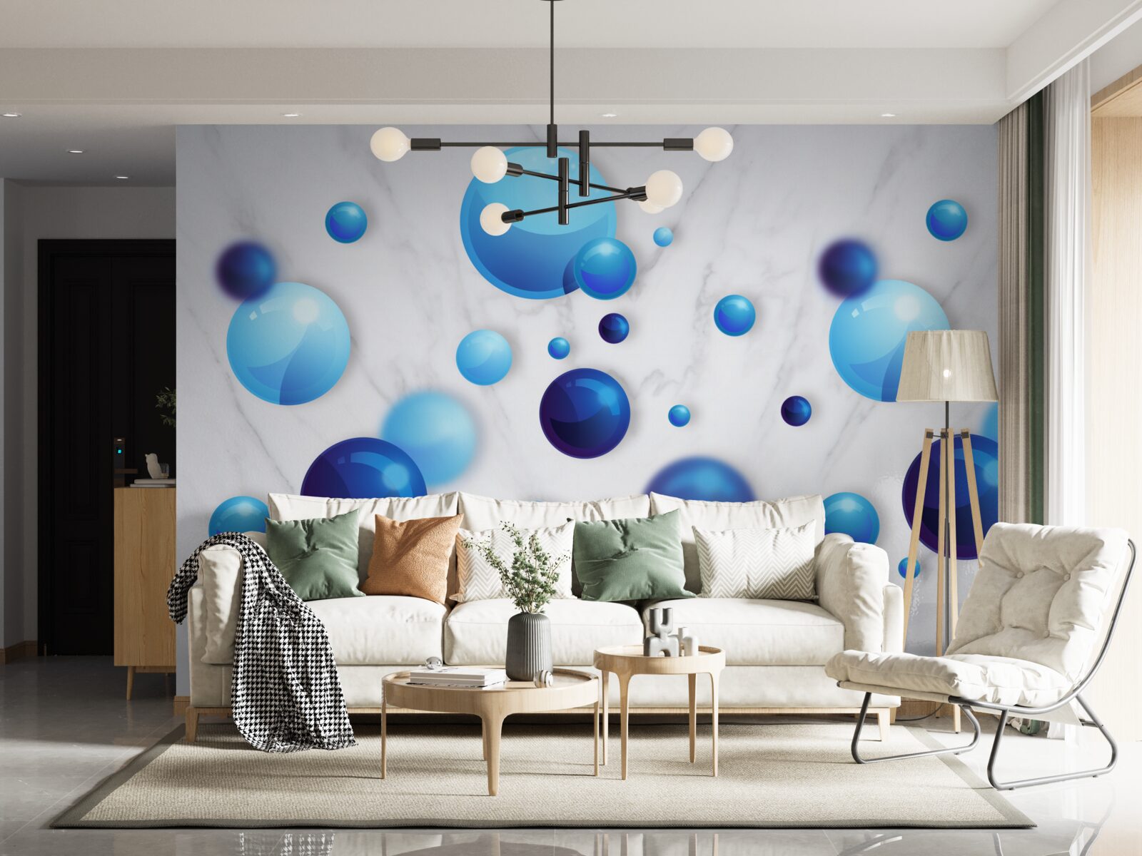 Fotobehang glijdende blauwe en lichtblauwe bollen