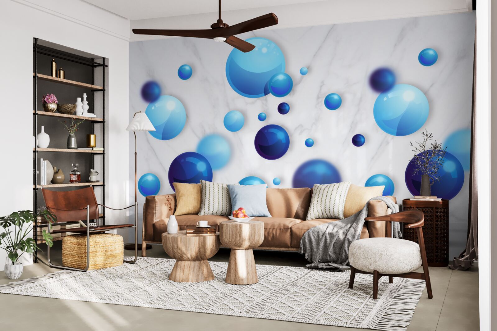 Fotobehang glijdende blauwe en lichtblauwe bollen