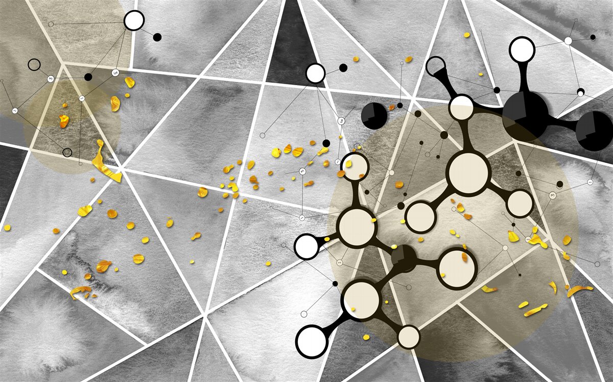 Fotobehang gouddeeltjes op een grijs marmeren oppervlak