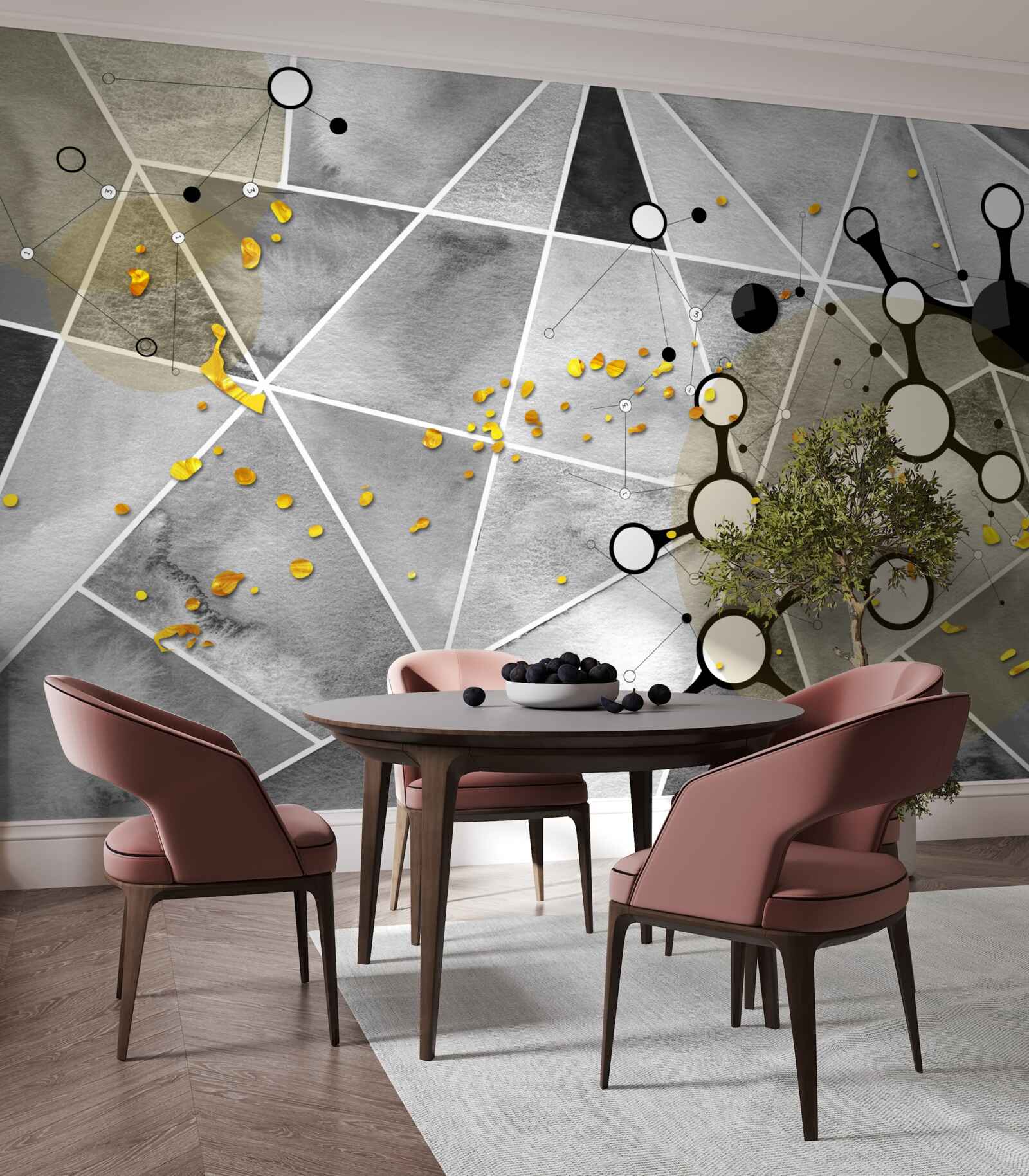 Fotobehang gouddeeltjes op een grijs marmeren oppervlak