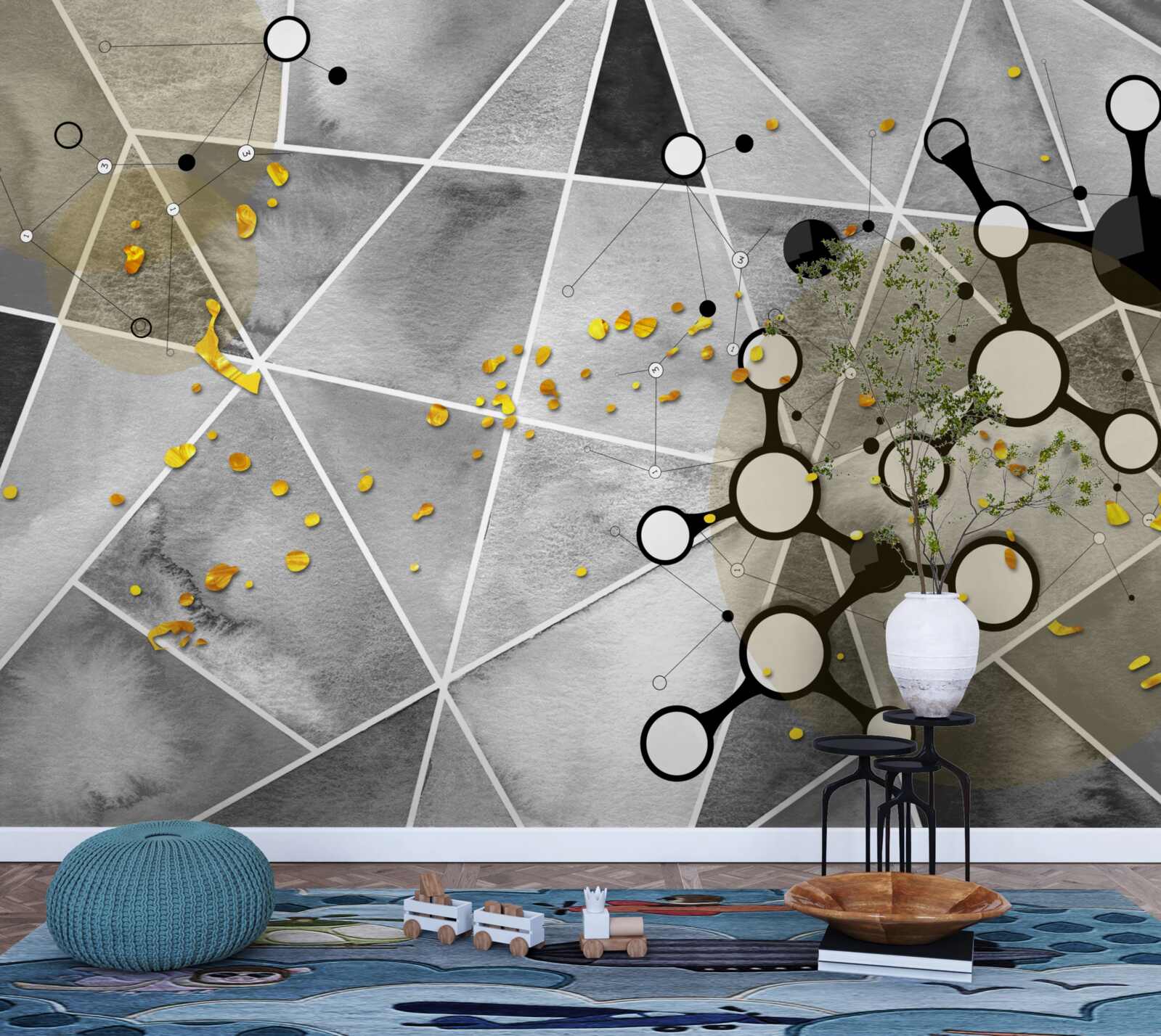 Fotobehang gouddeeltjes op een grijs marmeren oppervlak