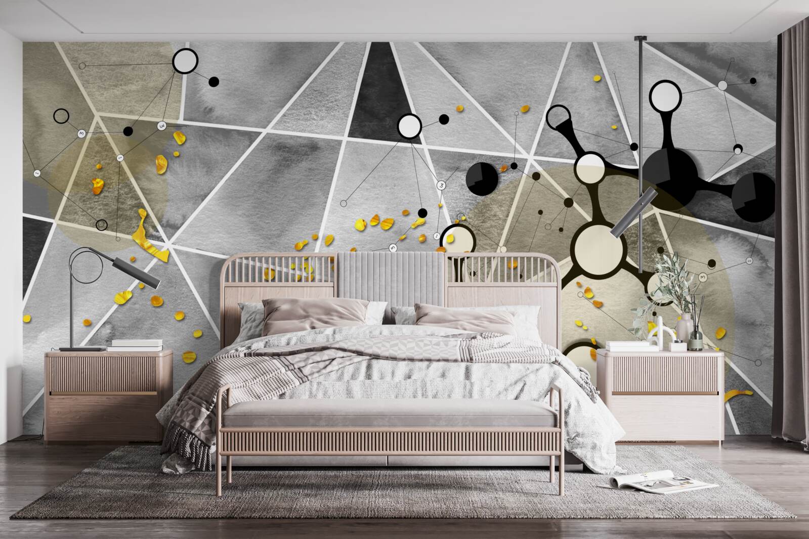 Fotobehang gouddeeltjes op een grijs marmeren oppervlak