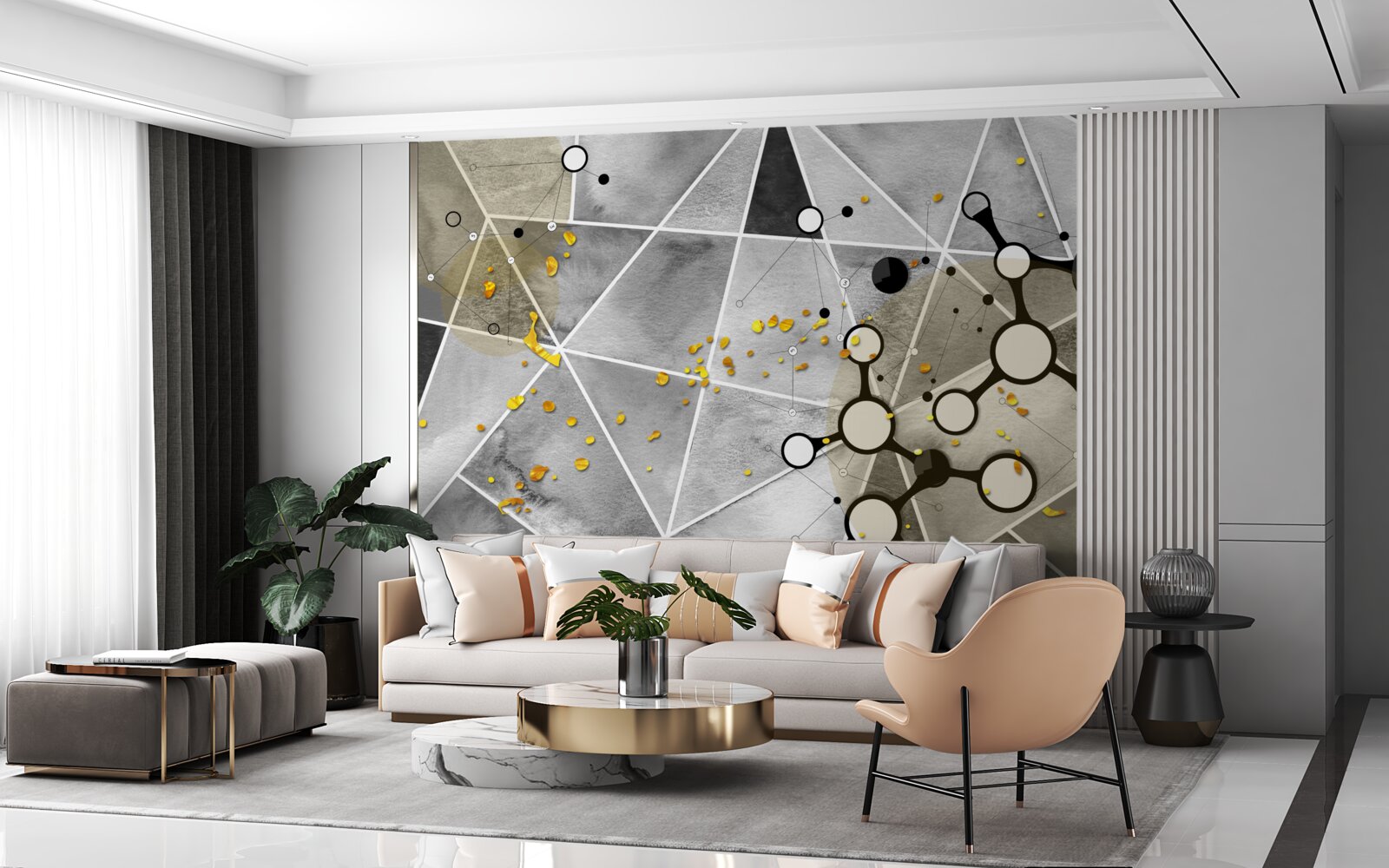 Fotobehang gouddeeltjes op een grijs marmeren oppervlak