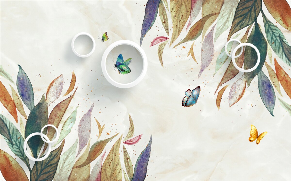 Fotobehang herfstbladeren en vlinders