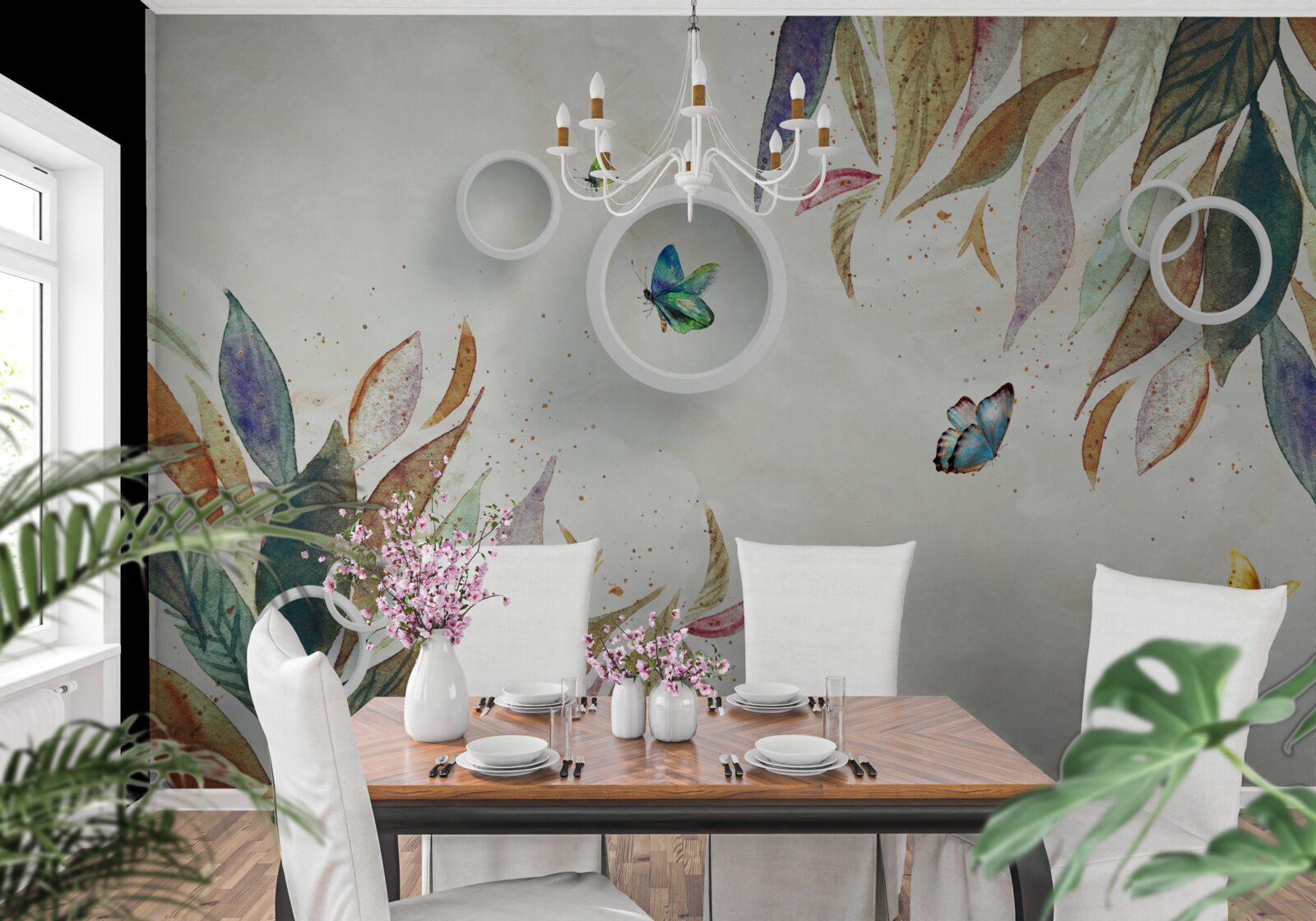 Fotobehang herfstbladeren en vlinders