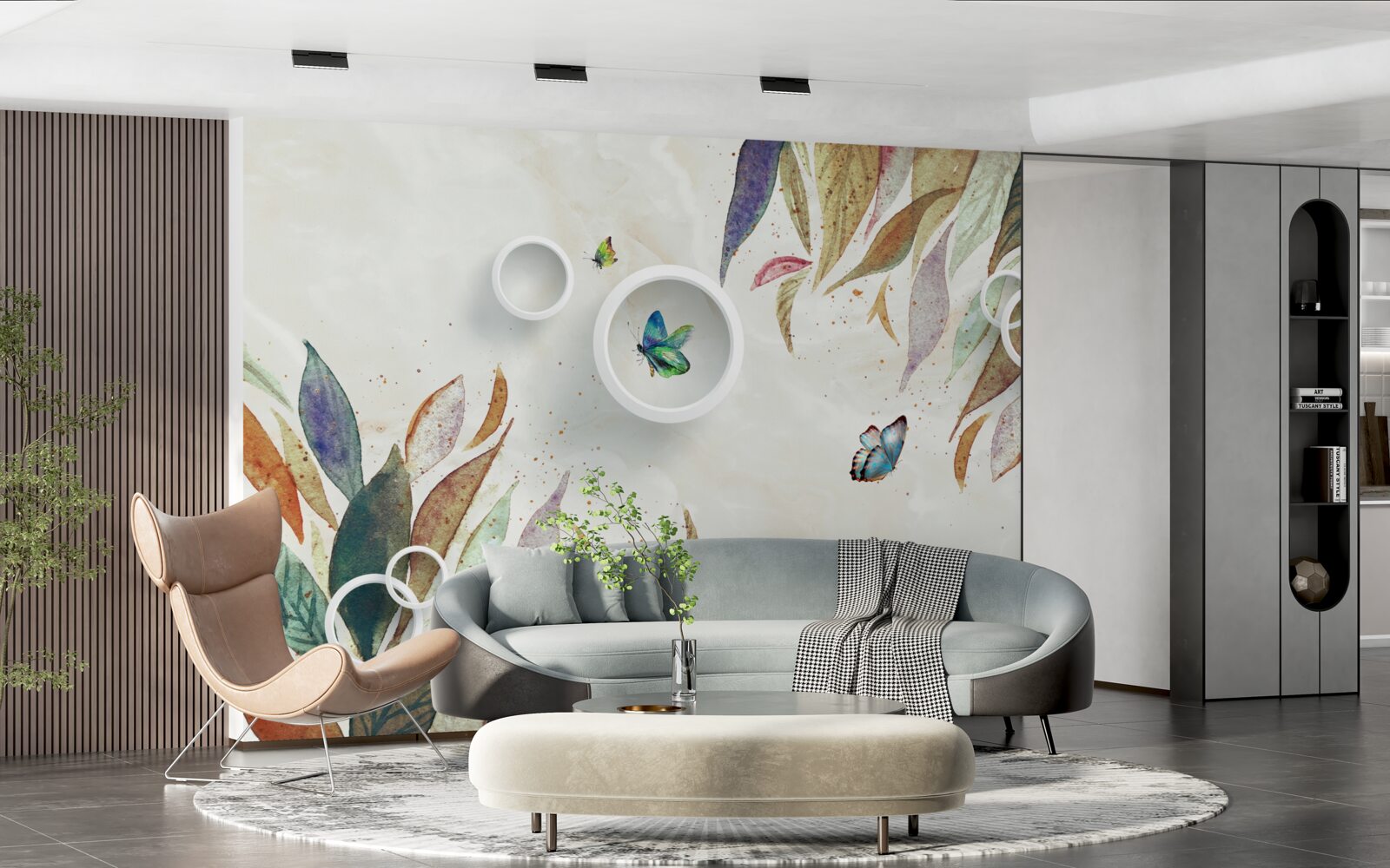 Fotobehang herfstbladeren en vlinders