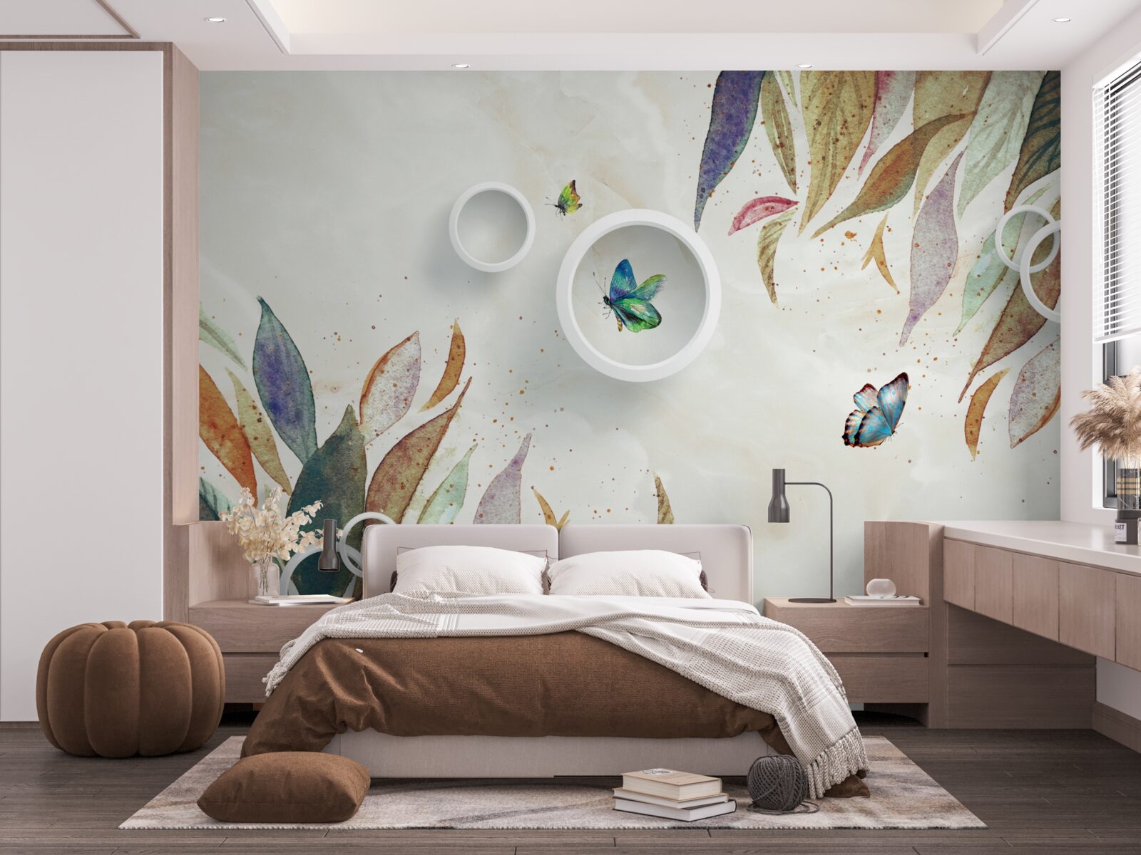 Fotobehang herfstbladeren en vlinders