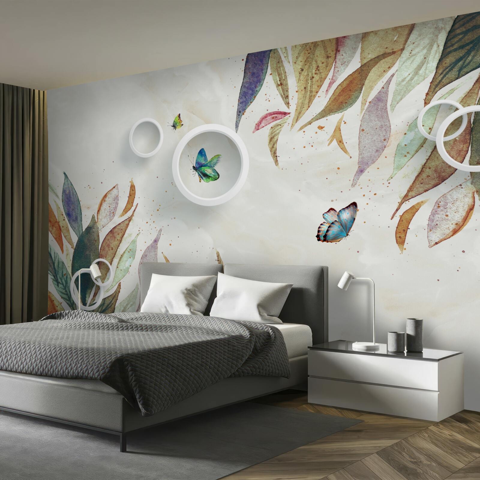 Fotobehang herfstbladeren en vlinders