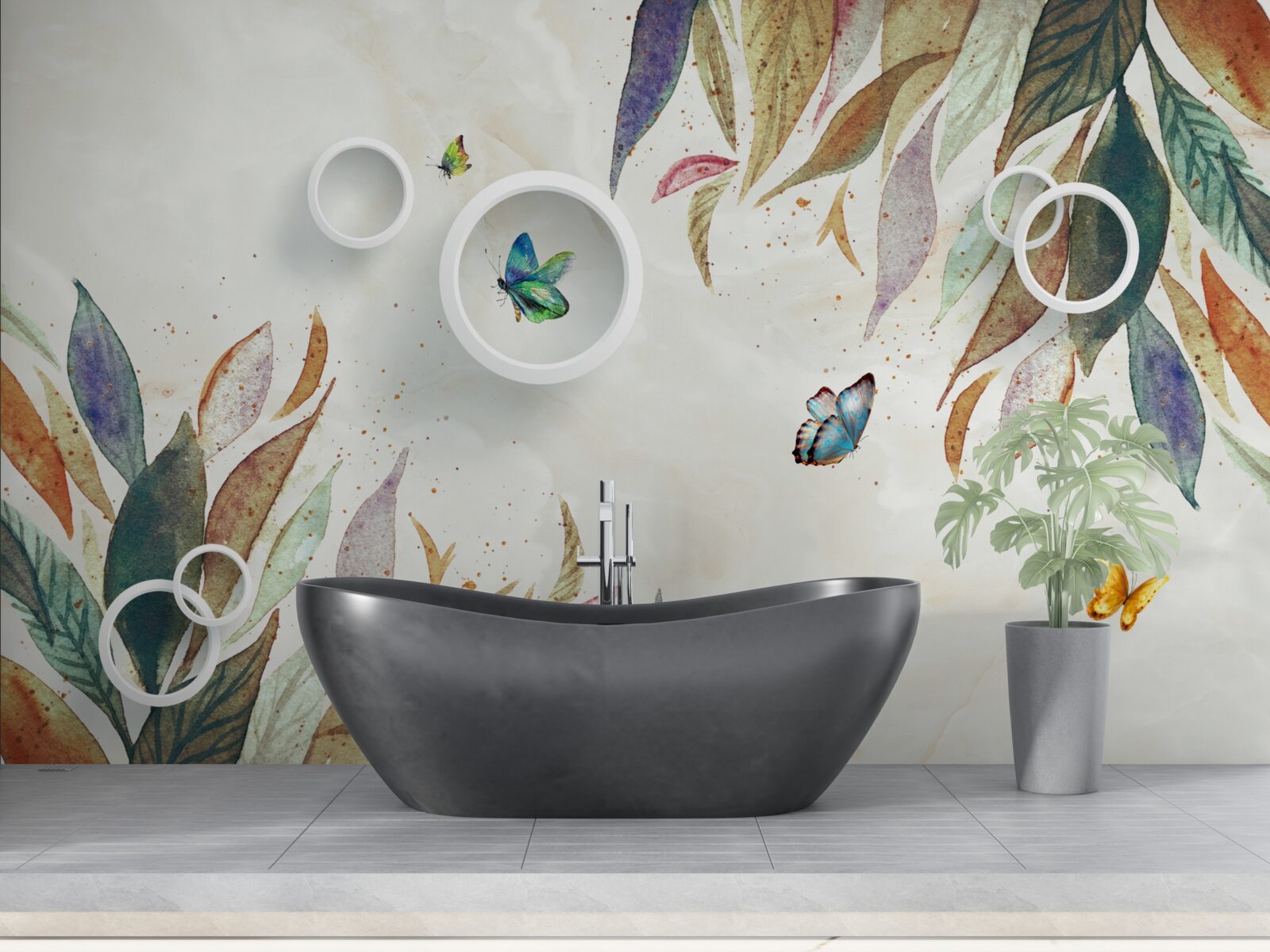 Fotobehang herfstbladeren en vlinders