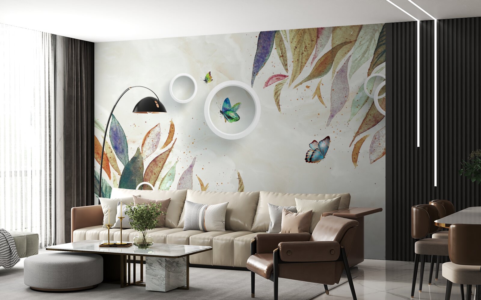 Fotobehang herfstbladeren en vlinders