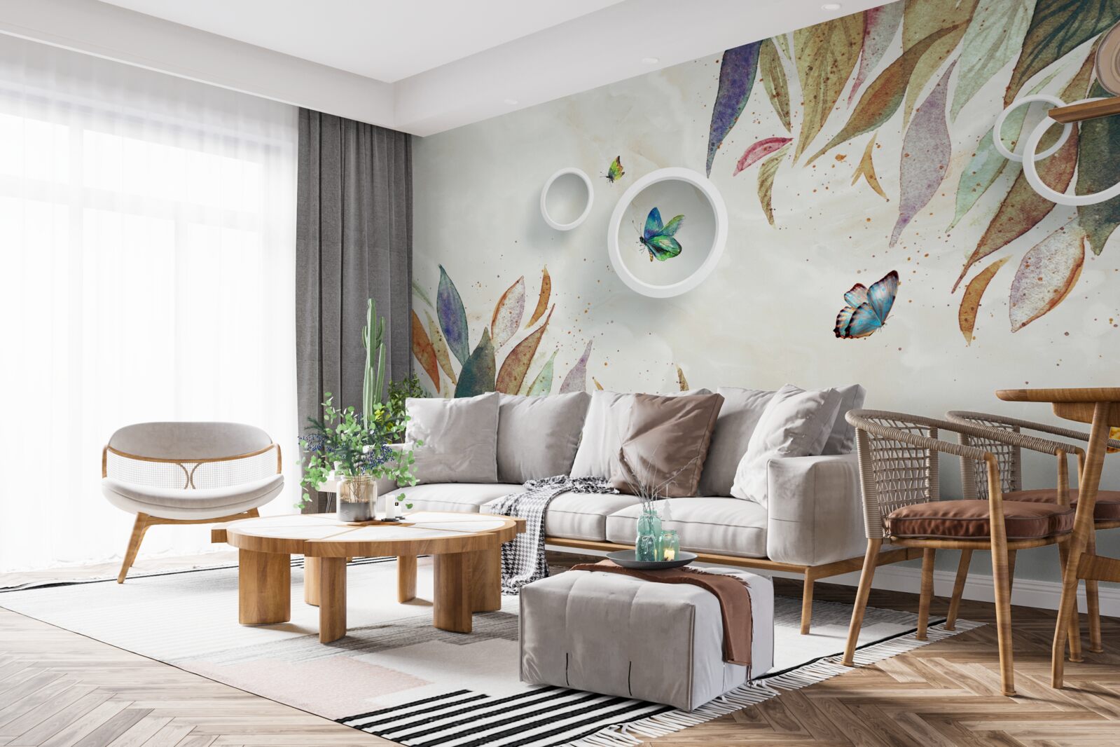 Fotobehang herfstbladeren en vlinders