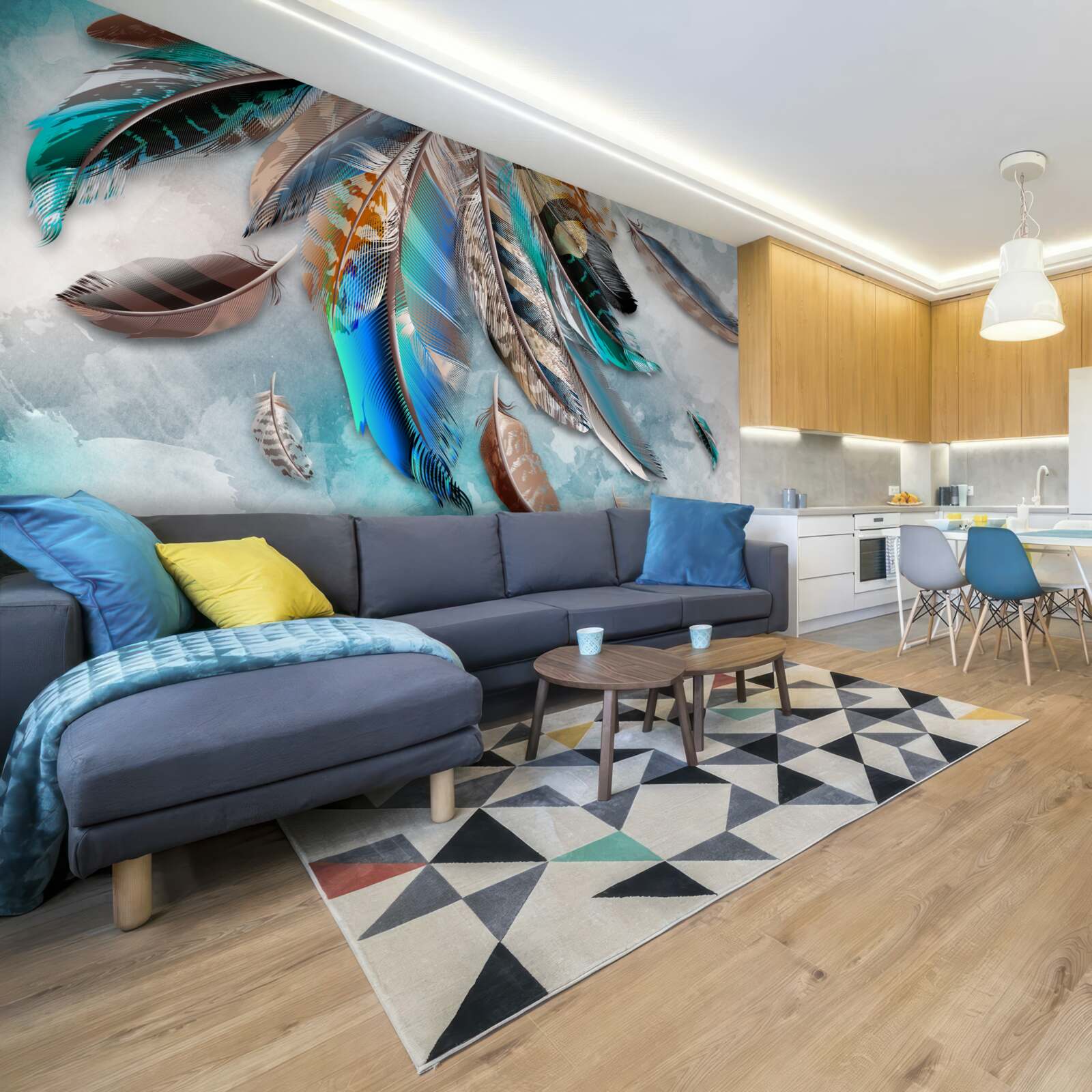 Fotobehang helder, veelkleurig verenkleed