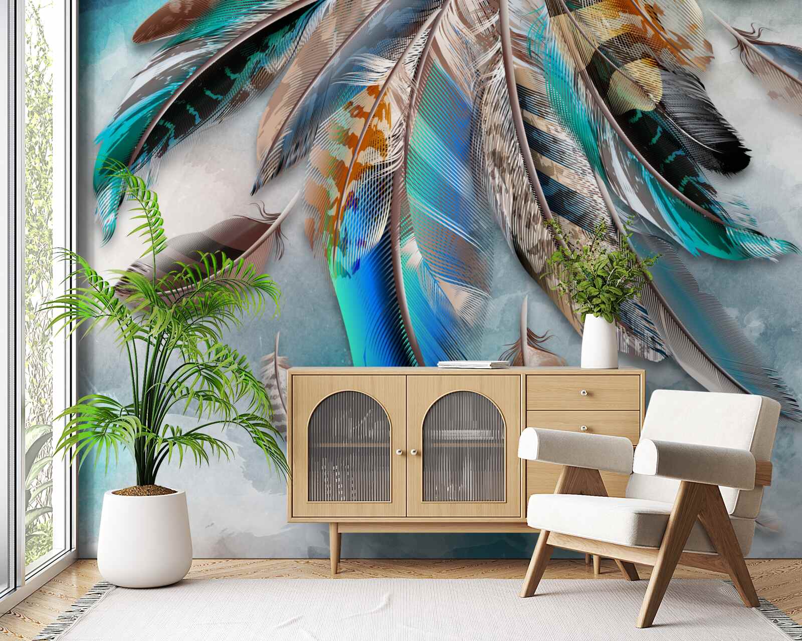 Fotobehang helder, veelkleurig verenkleed