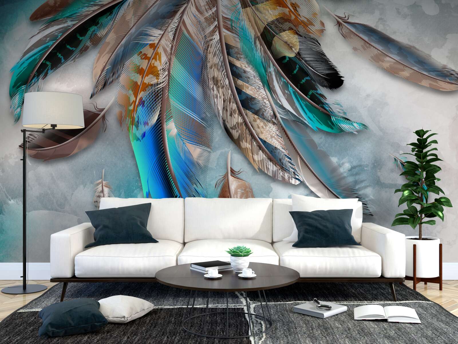 Fotobehang helder, veelkleurig verenkleed