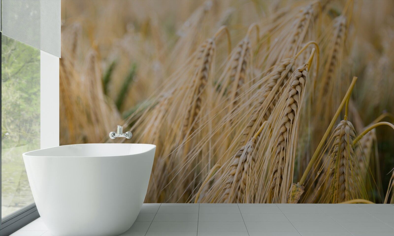 Fotobehang veld met rijpende tarwearen