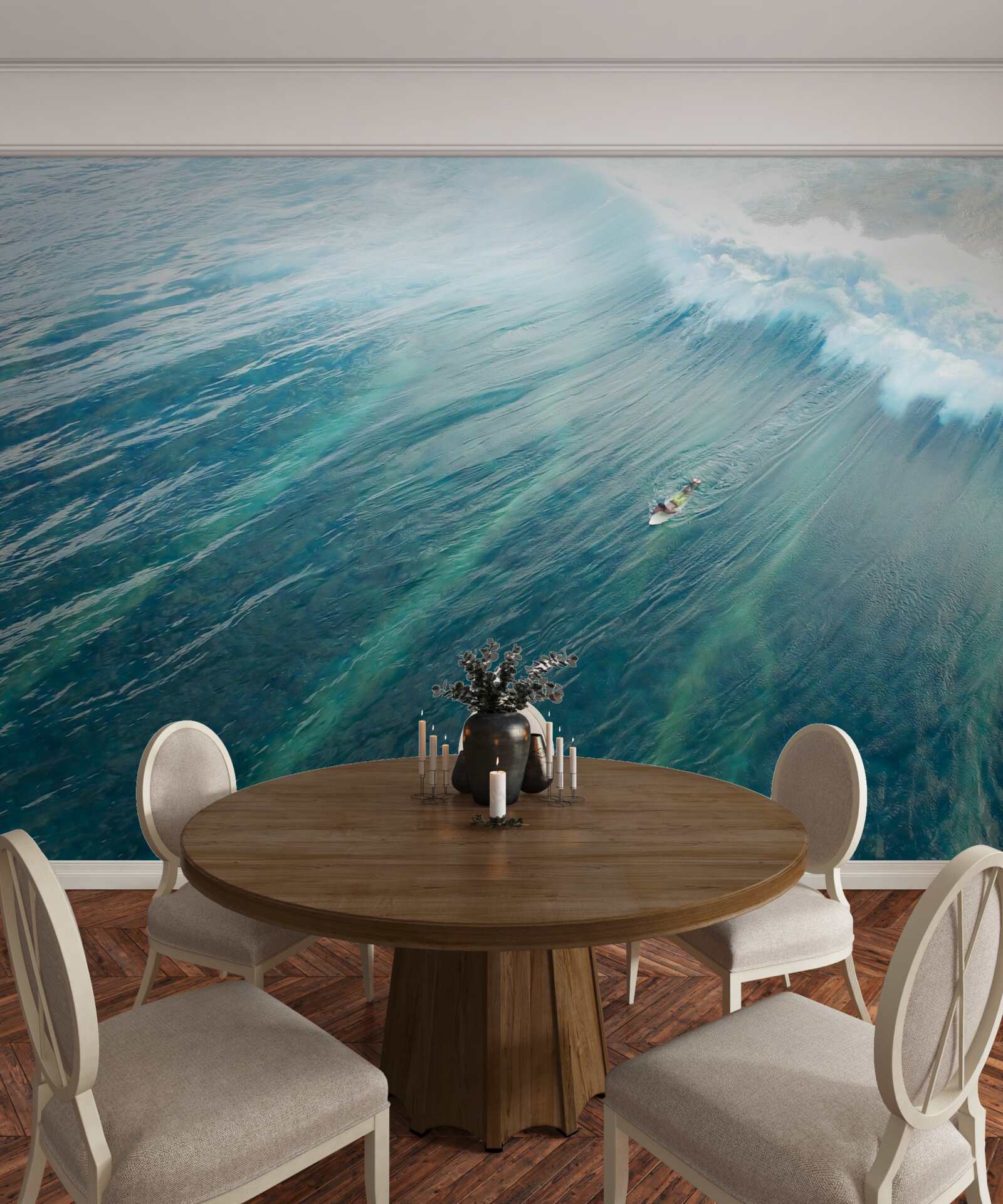 Fotobehang oceaangolven overwinnen door te surfen