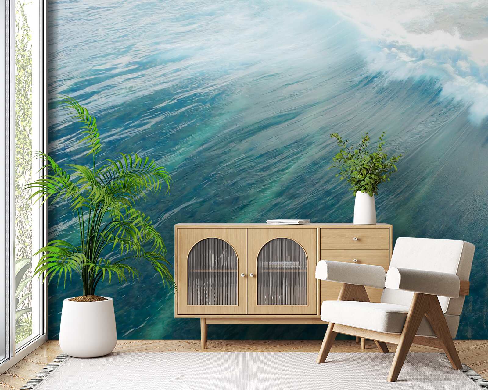 Fotobehang oceaangolven overwinnen door te surfen