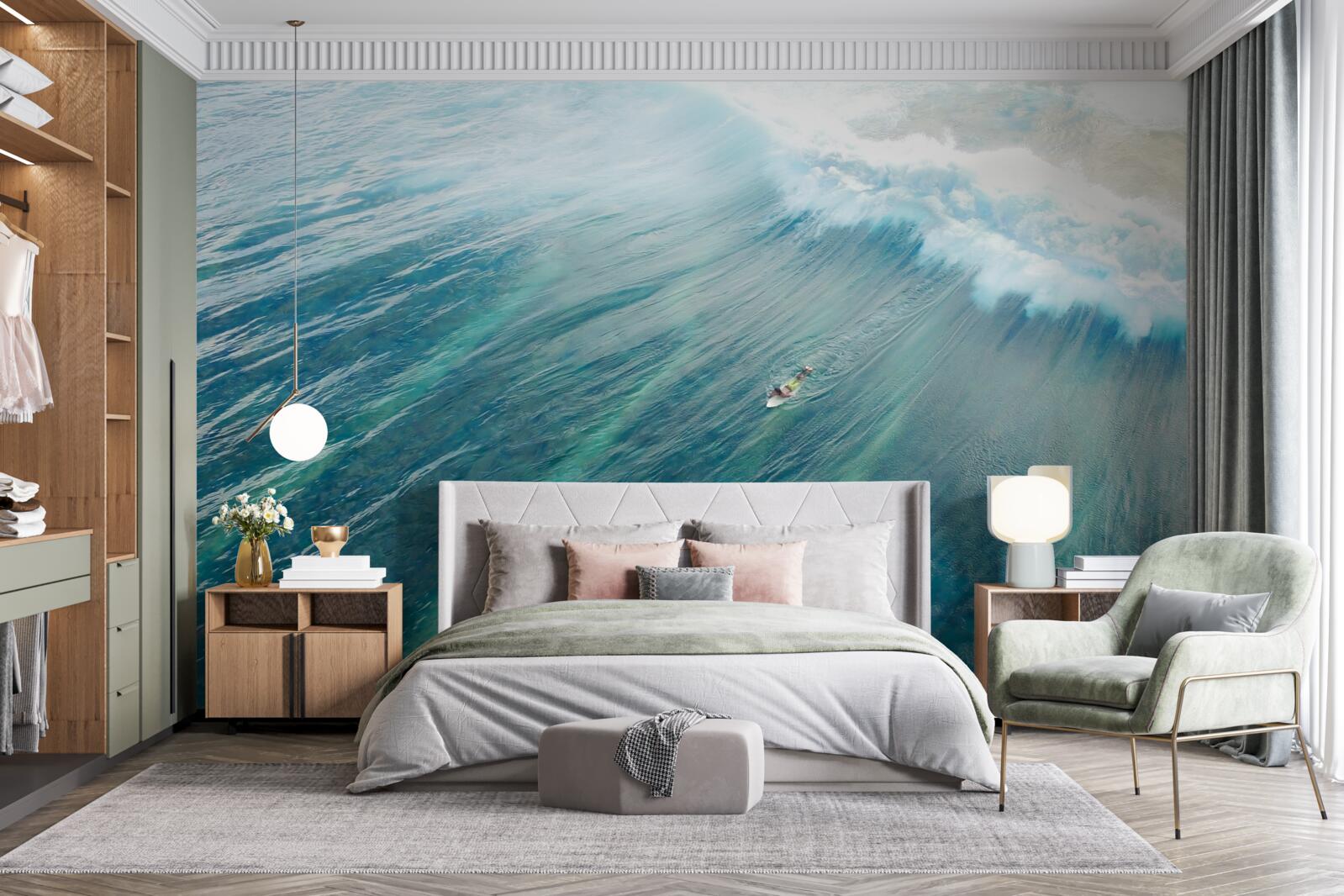 Fotobehang oceaangolven overwinnen door te surfen