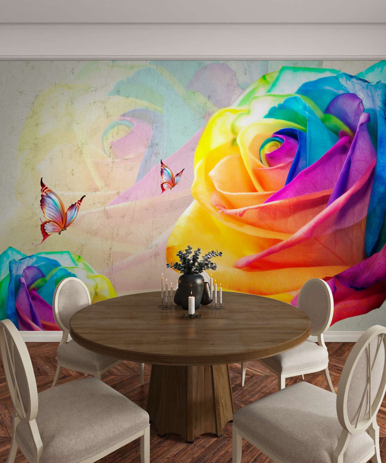 Fotobehang regenboogkleurige roos