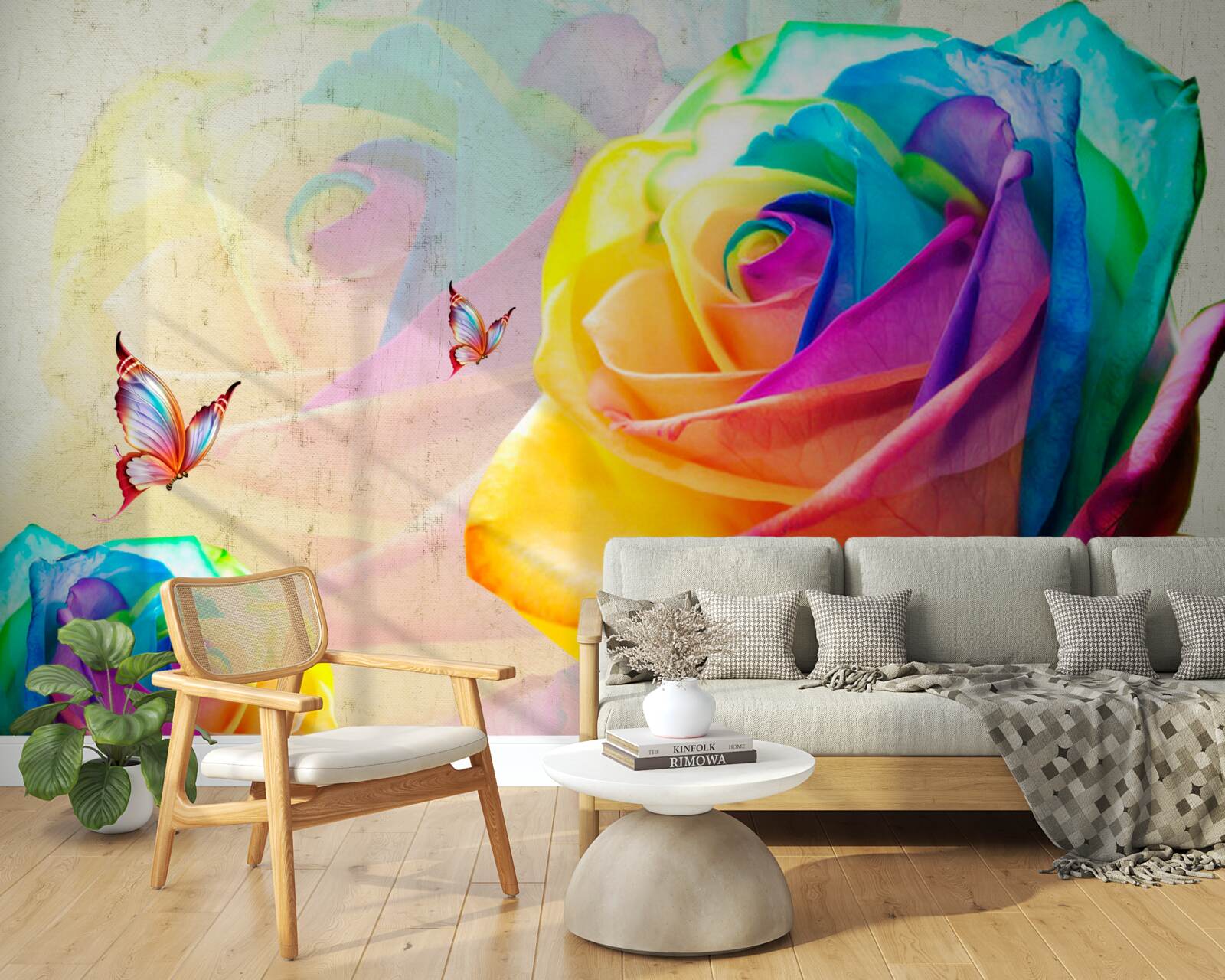 Fotobehang regenboogkleurige roos