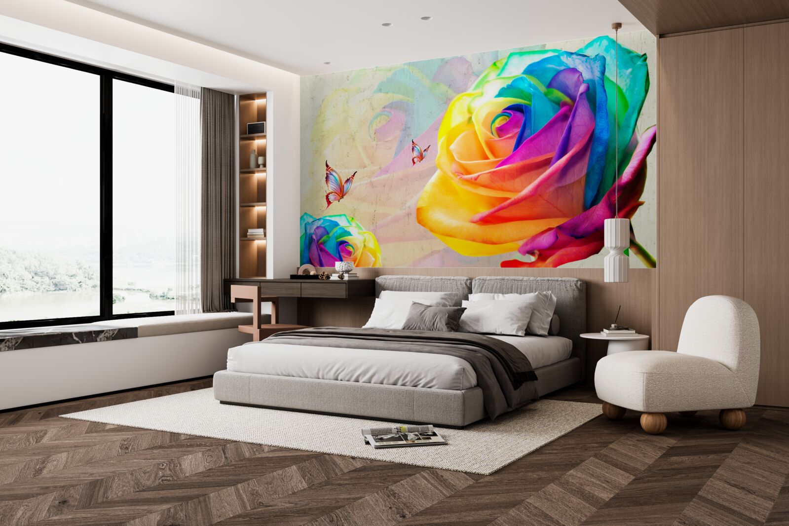 Fotobehang regenboogkleurige roos