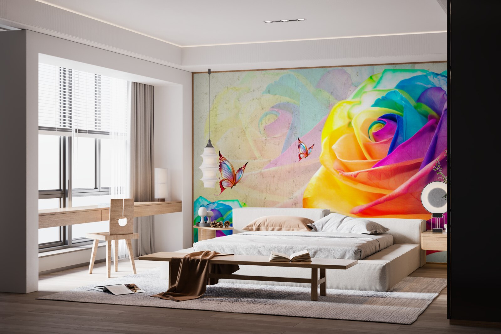 Fotobehang regenboogkleurige roos