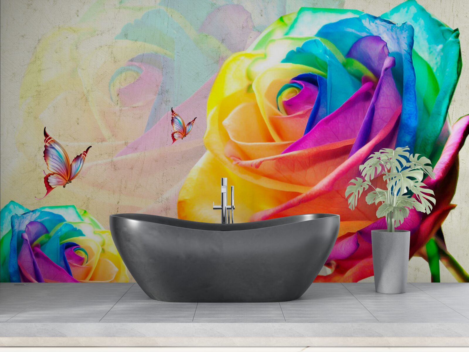 Fotobehang regenboogkleurige roos