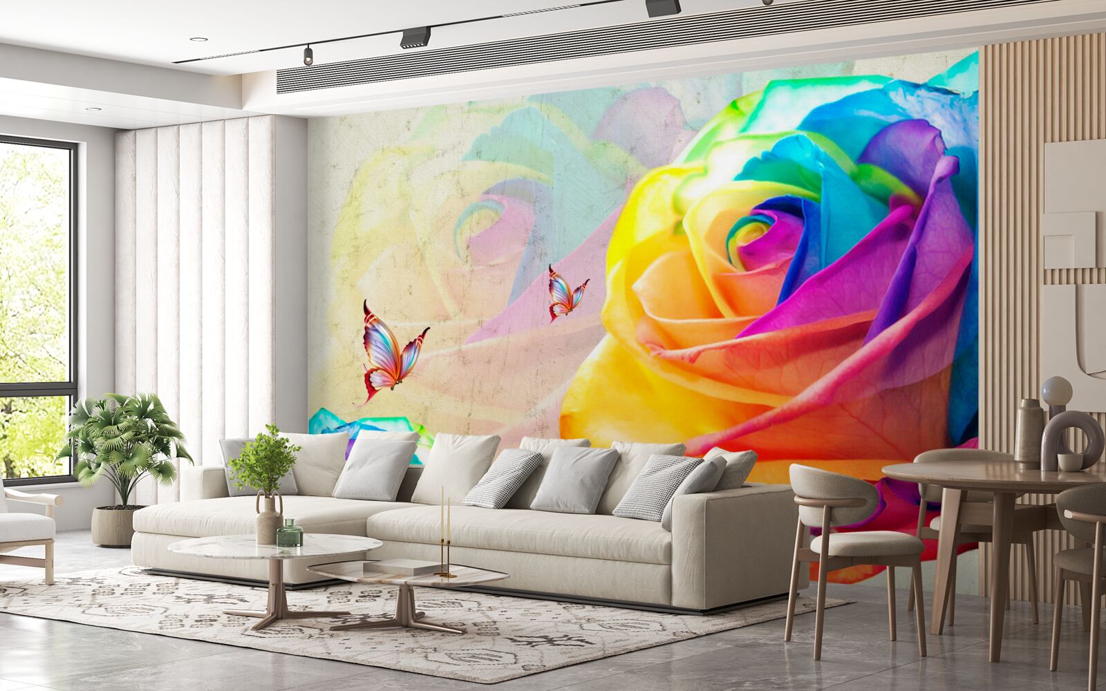 Fotobehang regenboogkleurige roos