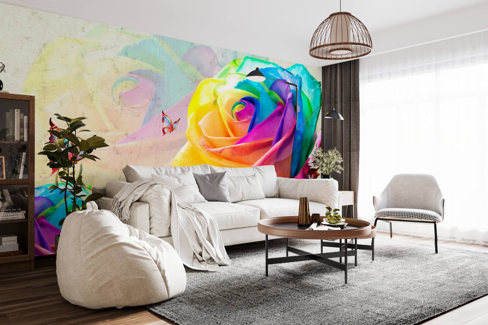 Fotobehang regenboogkleurige roos