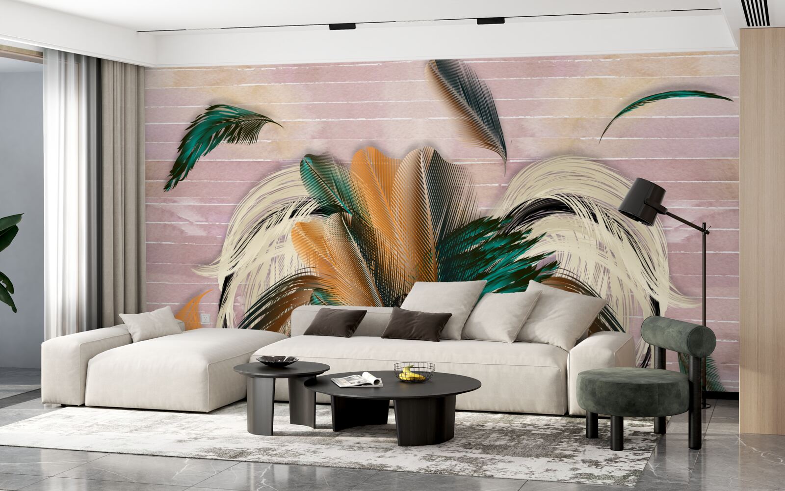 Fotobehang verzameling veren in een boeket