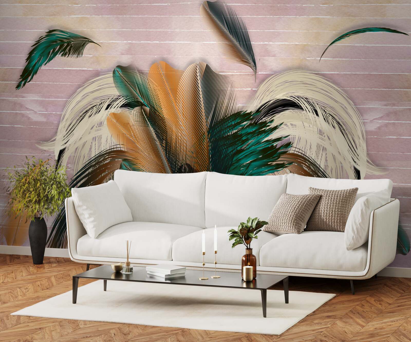 Fotobehang verzameling veren in een boeket