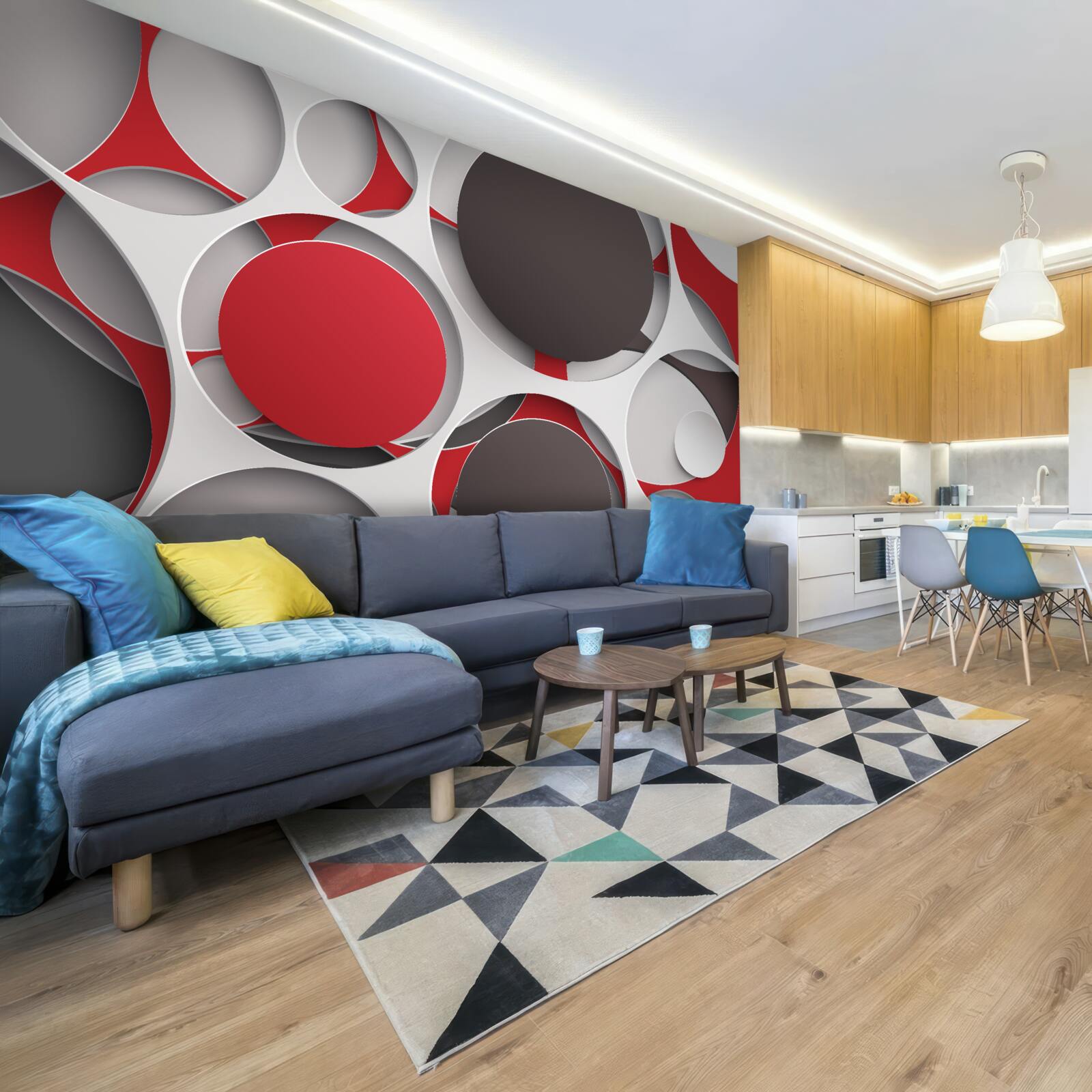 Fotobehang gaas met gekleurde wielen