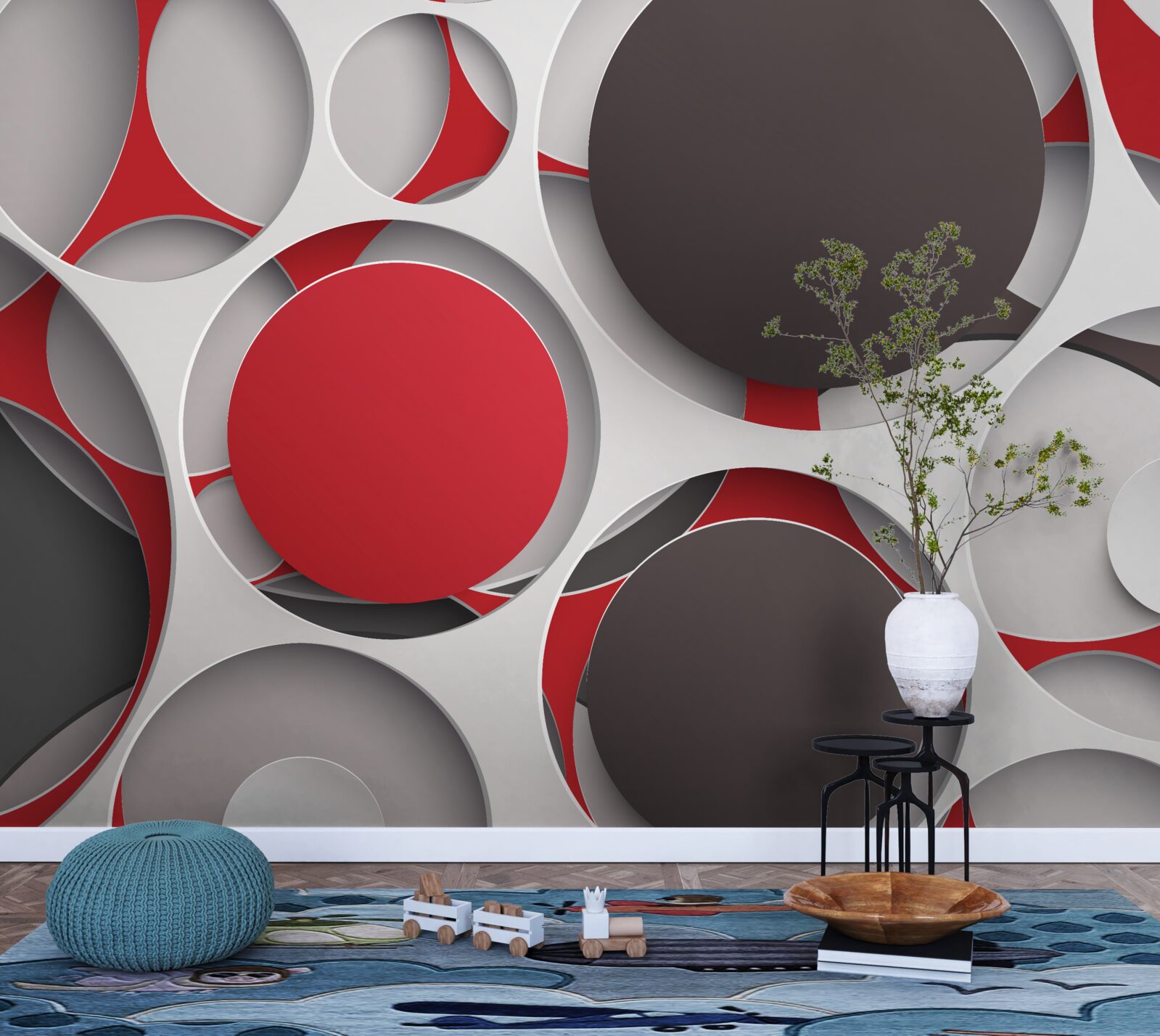 Fotobehang gaas met gekleurde wielen