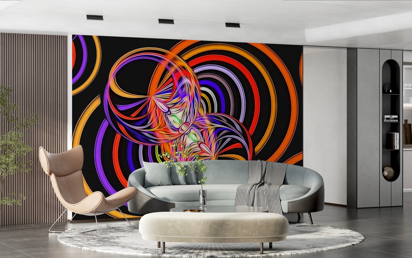 Fotobehang ringen gevuld met gekleurde bellen