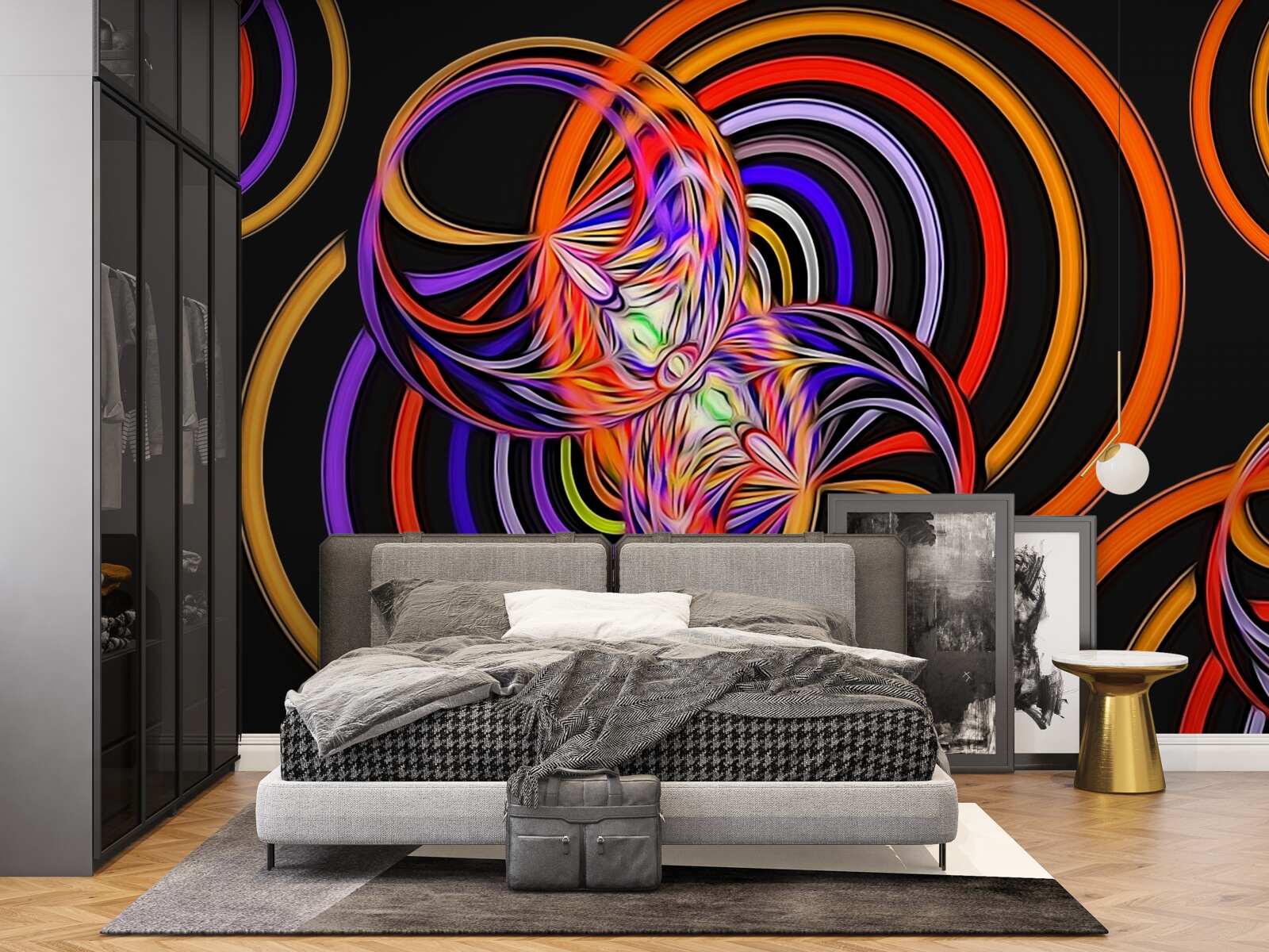 Fotobehang ringen gevuld met gekleurde bellen